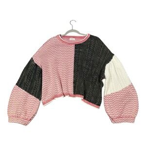 POL Sweater M Colorblock‎ Mixed Cable Knit Chevron Boxy Oversided Balloon Sleeve